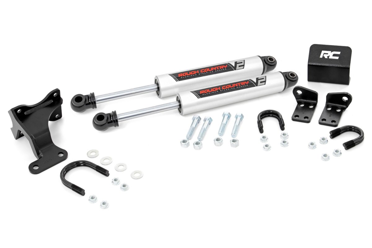Jeep Wrangler Steering Stabilizer - Front - Rough Country - V2 Dual | 2-8 Inch Lift - '07-'18